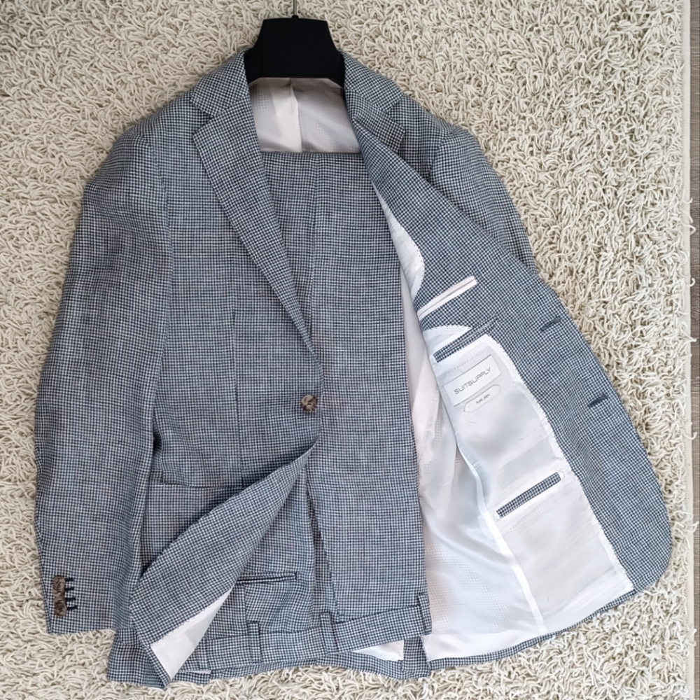 Blue houndstooth Suit - 34R